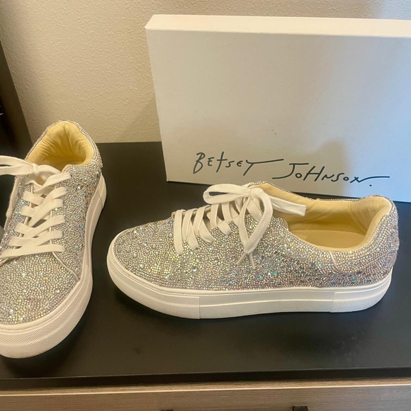 Betsey Johnson Glittering Silver Sneakers - Picture 1 of 2